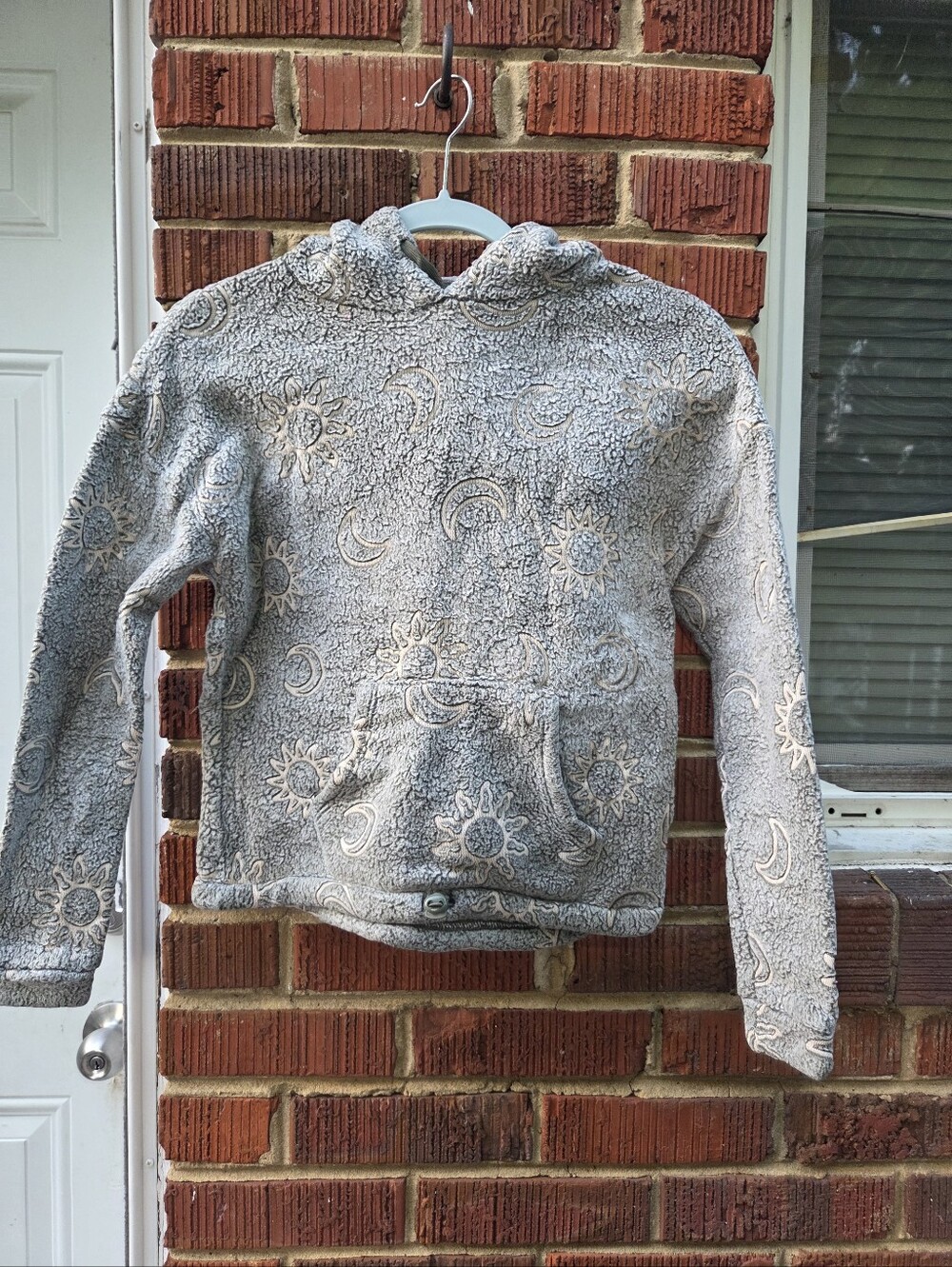 No Boundaries Gray Sherpa Hoodie with Sun & Moon Print